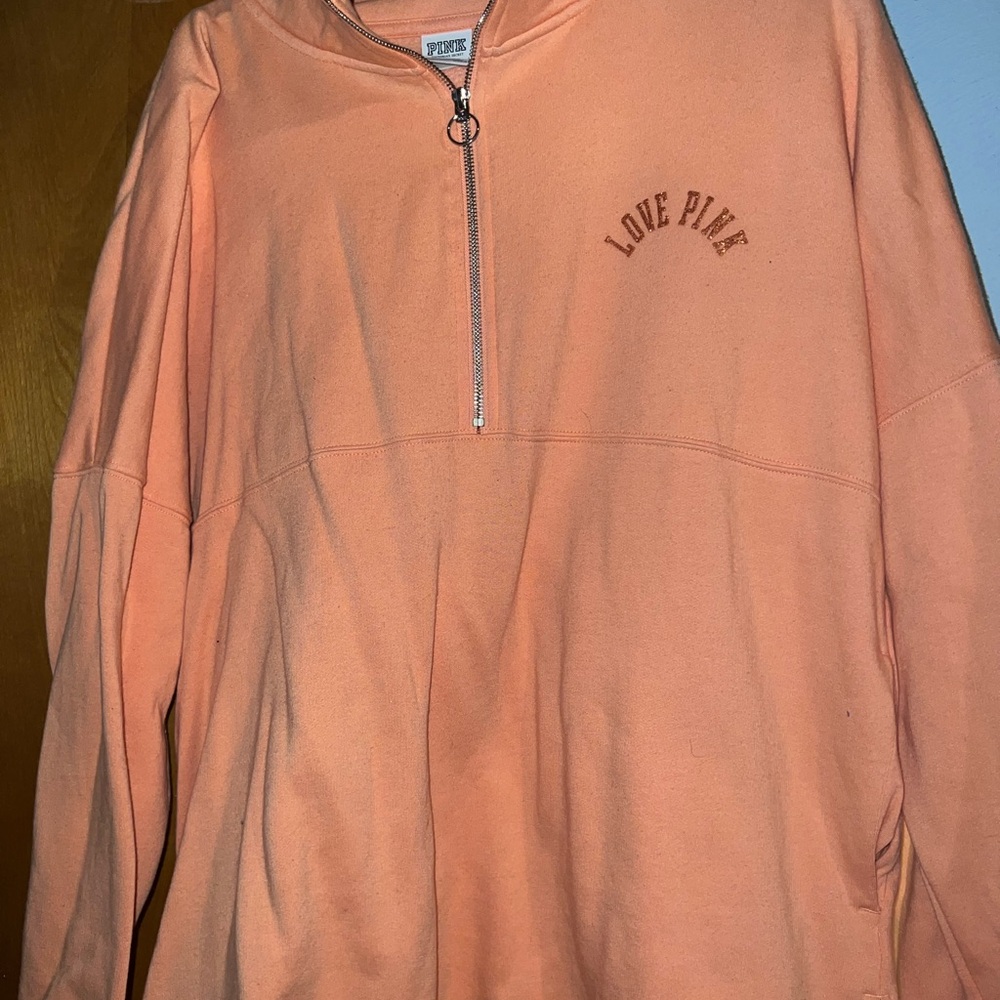 Victoria's Secret Pink Peach Quarter-Zip Sweatshirt